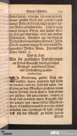 Das 18. Cap. Wie die geistlichen Anfechtungen im Todes-Kampffe durch göttlichen Beystand aus Gottes Wort...