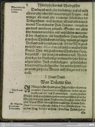 I. Haupt Punct. Was Träume sein