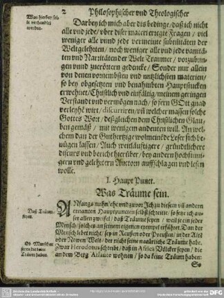 I. Haupt Punct. Was Träume sein