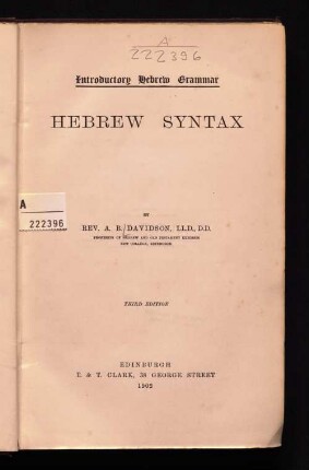 Introductory Hebrew grammar : Hebrew syntax