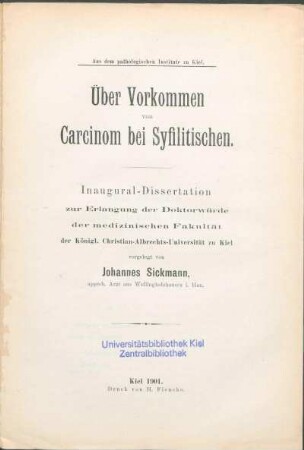 Über Vorkommen von Carcinom bei Syfilitischen