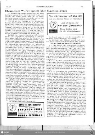 Obermeister W. Fay spricht über Synchron-Uhren