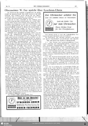 Obermeister W. Fay spricht über Synchron-Uhren