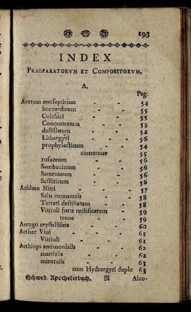 Index Praeparatorum Et Compositorum.