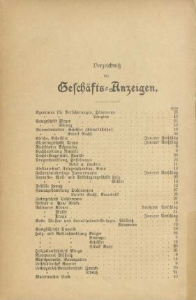 Verzeichnis der Geschäfts-Anzeigen