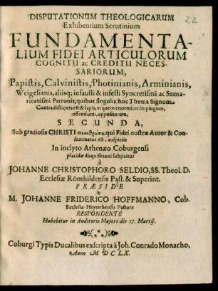 2: Disputationum Theologicarum Exhibentium Scrutinium Articulorum Fidei Fundamentalium, Cognitu ac Creditu Necessariorum ...