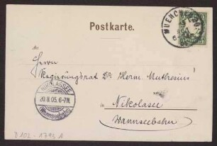 Schreiben an Hermann Muthesius (Postkarte)