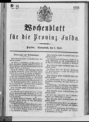 Nr. 15, Ausgabe vom 9. April 1859