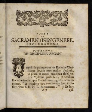 3-14, Postulatum I. De Disciplina Arcani.