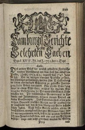 Das LXVIII. St. des J. 1752, den 1. Sept. - Das LXXVI. St. des J. 1752, den 29. Sept.