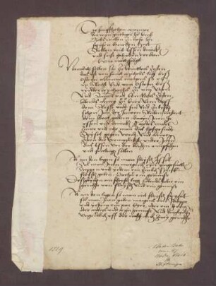 Instruktion über die Austeilung der von Markgraf Philipp I. von Baden gestifteten Almosen für 15 Männer