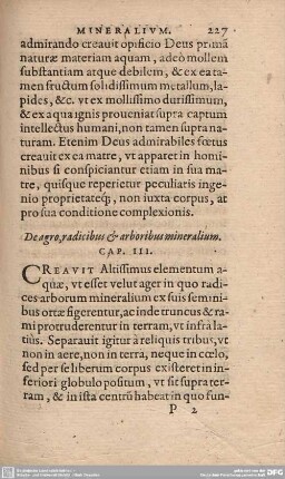 De agro, radicibus et arboribus mineralium. Cap. III.