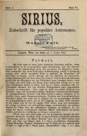 Sirius : Rundschau der gesamten Sternforschung. 6, 6 = N.F., Bd. 1. 1874