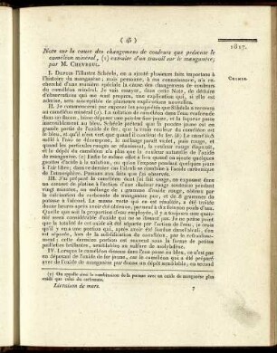 Note sur la cause des changemens de couleurs que présente le caméléon minéral, (1) extraite d'un travail sur le manganèse