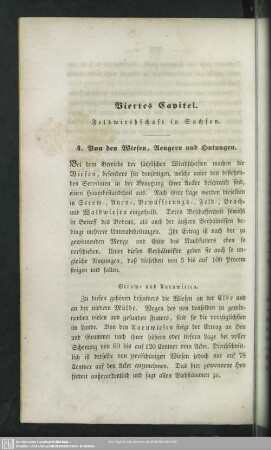 Viertes Capitel. Feldwirtschaft in Sachsen. Von den Wiesen, Aengern und Hutungen