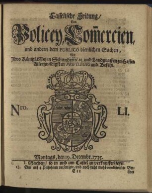 Nro. LI, Montags, den 19. Decembr 1735
