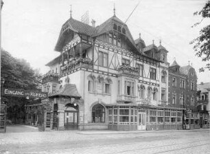 Dresden-Weißer Hirsch, Bautzner Landstraße 6. Hotel Kurhaus (um 1900). Straßenansicht mit Eingang zum Kurbad