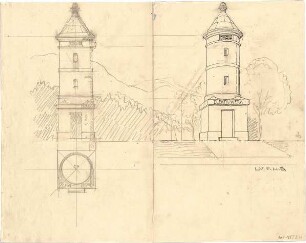 Thiersch, August ; Transformationsstationen, Masttransformatoren, Entwürfe - Grundriss, Ansicht, Perspektive