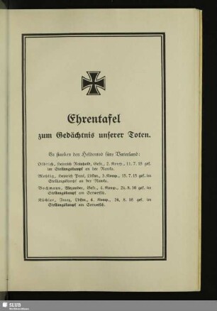 Ehrentafel zum Gedächtnis unserer Toten