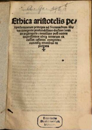 Ethica Aristotelis ad Nicomachum filium