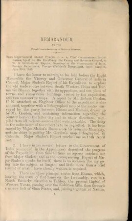 Memorandum by the Chief Commissioner of British Burma