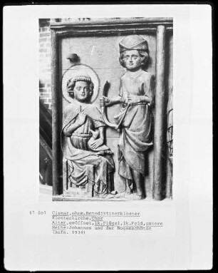 Johannes und der Bogenschütze (linker Altarflügel, innen)