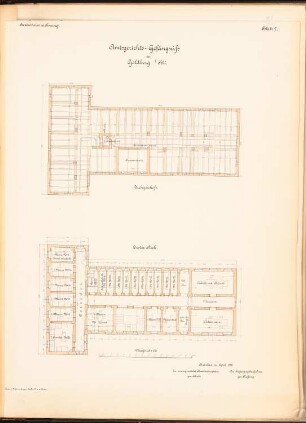 Amtsgericht und Gefängnis, Goldberg: Grundriss 1.OG, DG 1:100