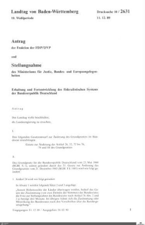 Antrag der FDP: Fortentwicklung des förderalistischen Systems