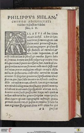 Philippvs Melanchthon adolescenti Vilelmo Rifenstein Vilelmi filio, S.D.