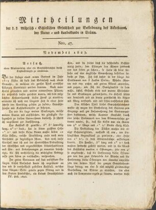 Mittheilungen. Nro. 47. November 1823.