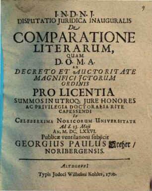 Disp. iur. inaug. de comparatione literarum