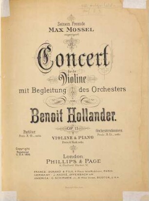 Concert für die Violine mit Begleitung des Orchesters : op. 15