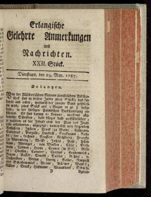 XXII. Stück. Dienstags, den 29. May. 1787.