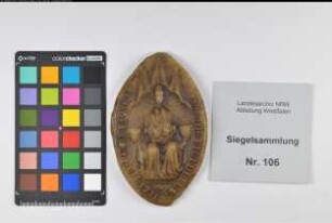 Siegler: Corvey, Abt Dietrich Überlieferungsart: Nachbildung. Stoff: Wachs Farbe: ungefärbt Form: spitzoval. Durchmesser: 105 Art: Typ: Umschrift: