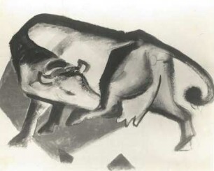 Marc, Franz. Stehende, sich leckende Kuh. Tempera. 1912