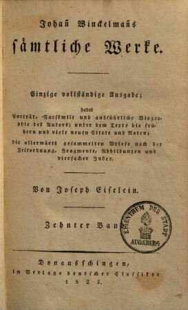 Winckelmann's Werke, 10. Welcher die Briefe Winckelmanns von 1761-1766 enthält
