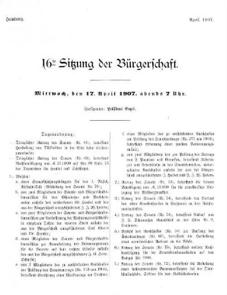 16te Sitzung der Bürgerschaft.