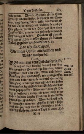 Das zehende Capitel/ Wie man Honig ausseumen und Wachs machen soll