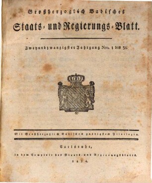 Großherzoglich Badisches Staats- und Regierungsblatt. 1824
