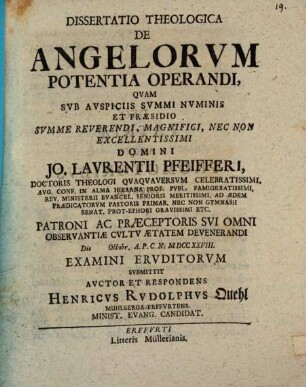 Diss. theol. de angelorum potentia operandi