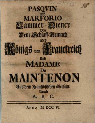 Pasquin und Marforio Cammer-Diener von dem Schlaff-Gemach des Königs von Frankreich