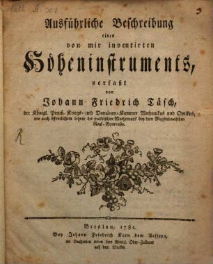 Ausführliche Beschreibung eines von mir inventirten Höheninstruments
