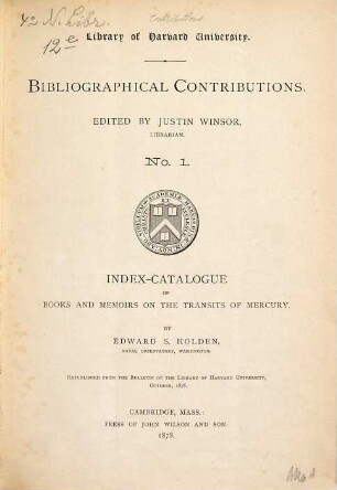 Bibliographical contributions, 1