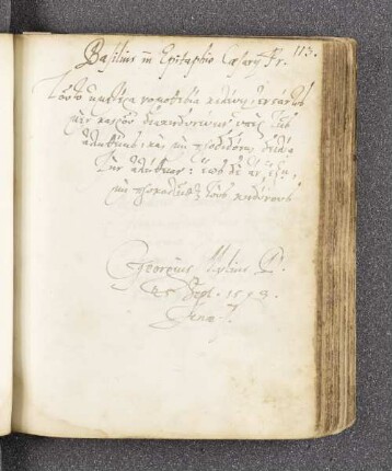 Georg Mylius. – Incipit: Touto hymethera nomothesia keleuein. – Jena, 25.09.1593