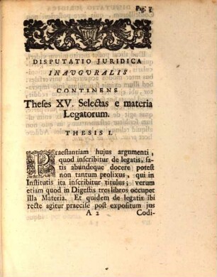 Disp. iur. inaug. continens theses XV. selectas e materia legatorum