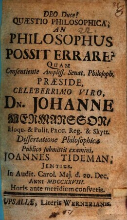 Quaestio philos. An philosophus possit errare?
