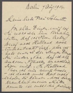 Brief von Benjamine Kolbe an Charlotte Schmitt