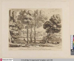 [Waldpartie mit Kühen und einem Hirten, im Grunde eine Burg.; A Landscape, with Peasants and Cattle, after a Pen-drawing.]