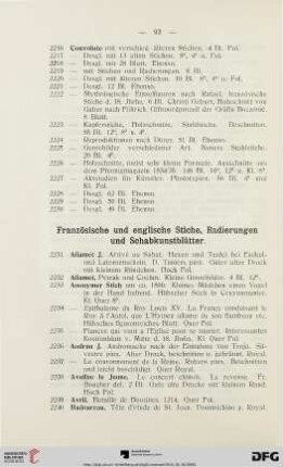 Französische und englische Stiche, Radierungen und Schabkunstblätter (Nr. 2231-2399)