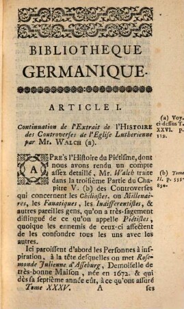Bibliothèque germanique ou Histoire littéraire de l'Allemagne de la Suisse et des Pays du Nord. 35, 35. 1736